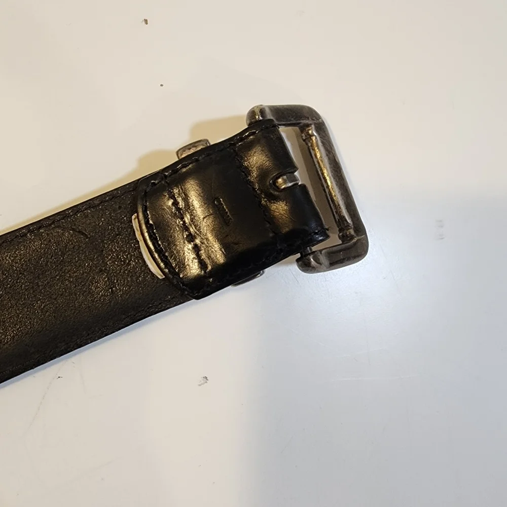 FOSSIL Black Leather Belt with Silver Buckle Size M